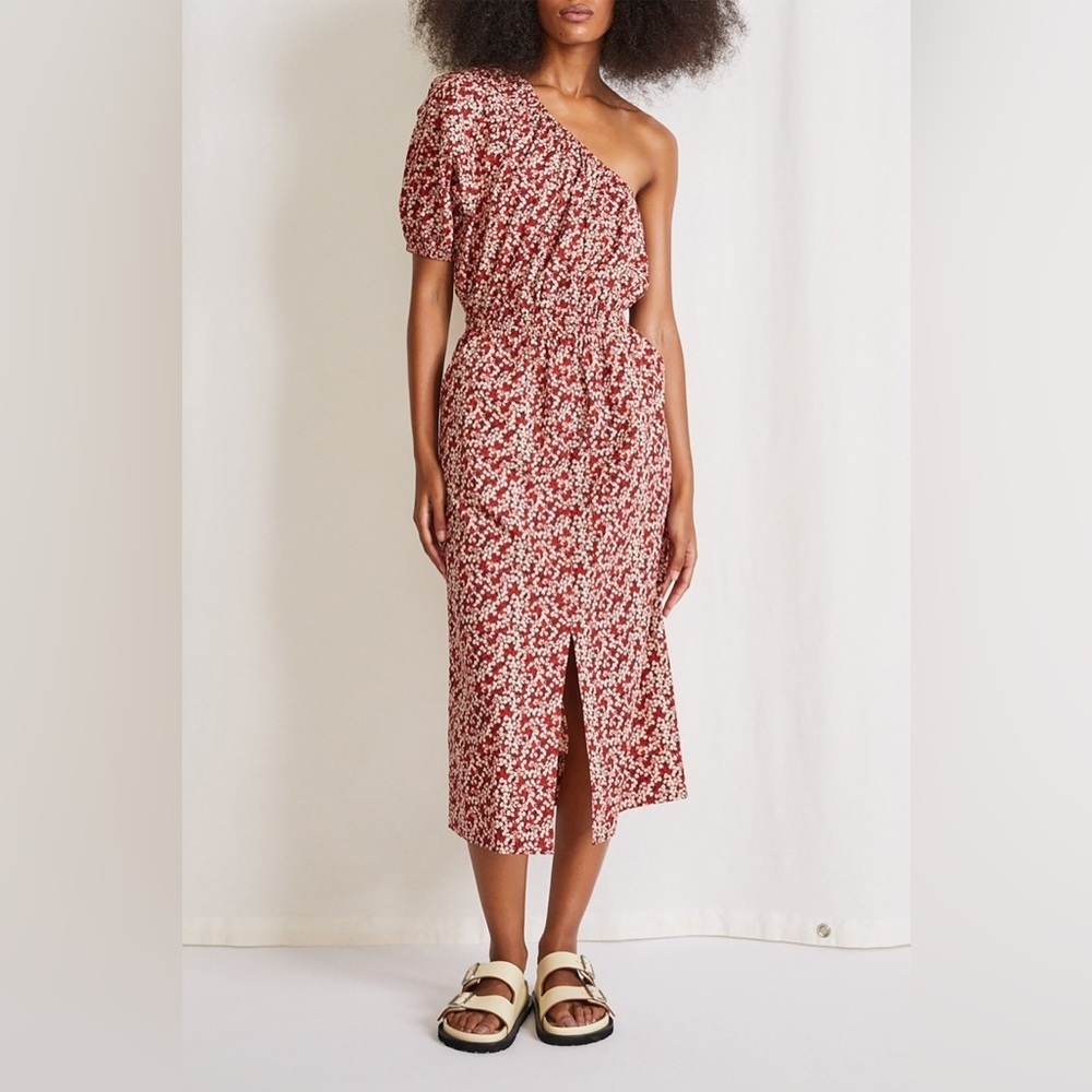 Apiece Apart Palma One Sleeve Dress Micro Floral Size S in Red Cutout Cottage